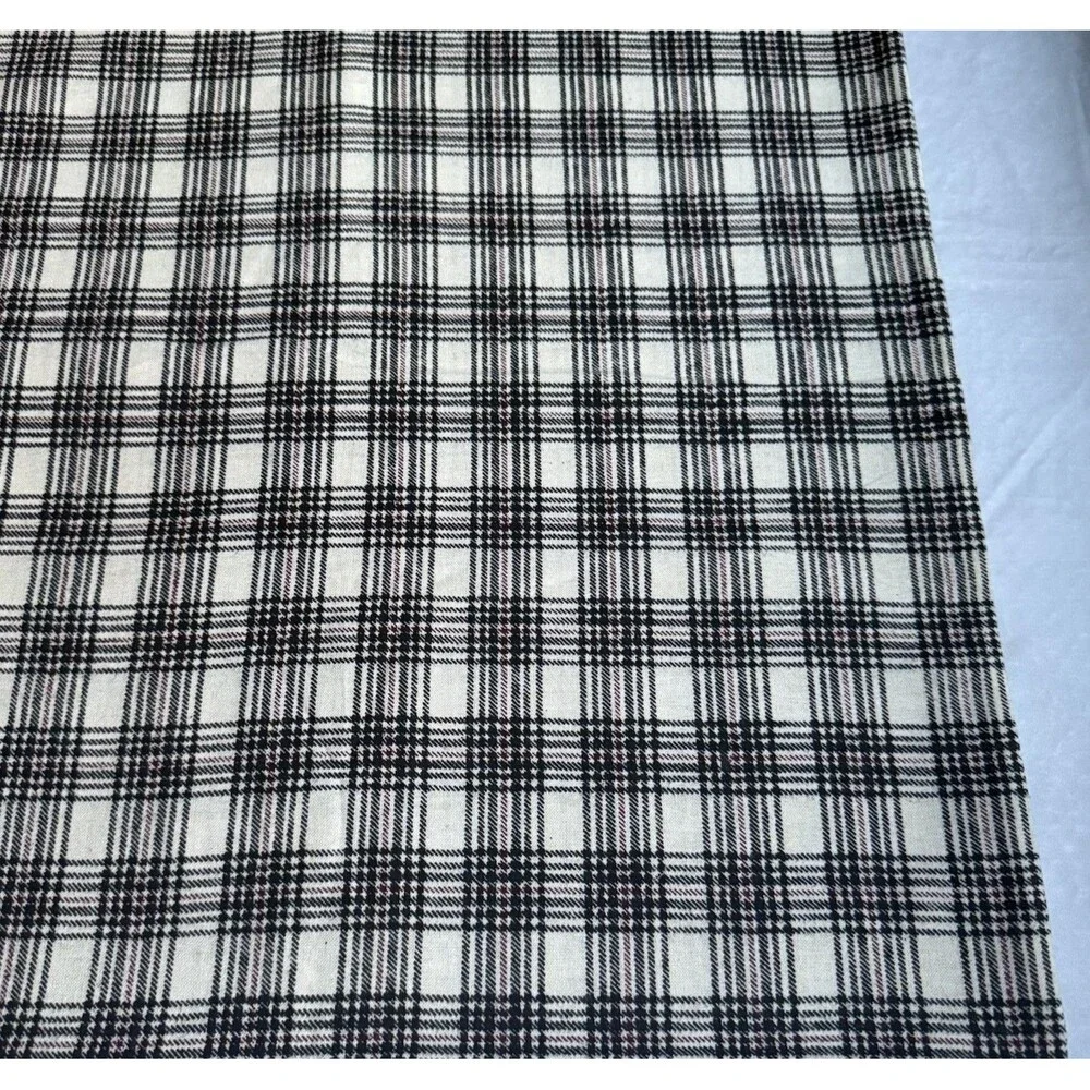 Vintage Tartan Plaid Brushed Cotton Fabric Ivory Black Maroon 3yd x 44